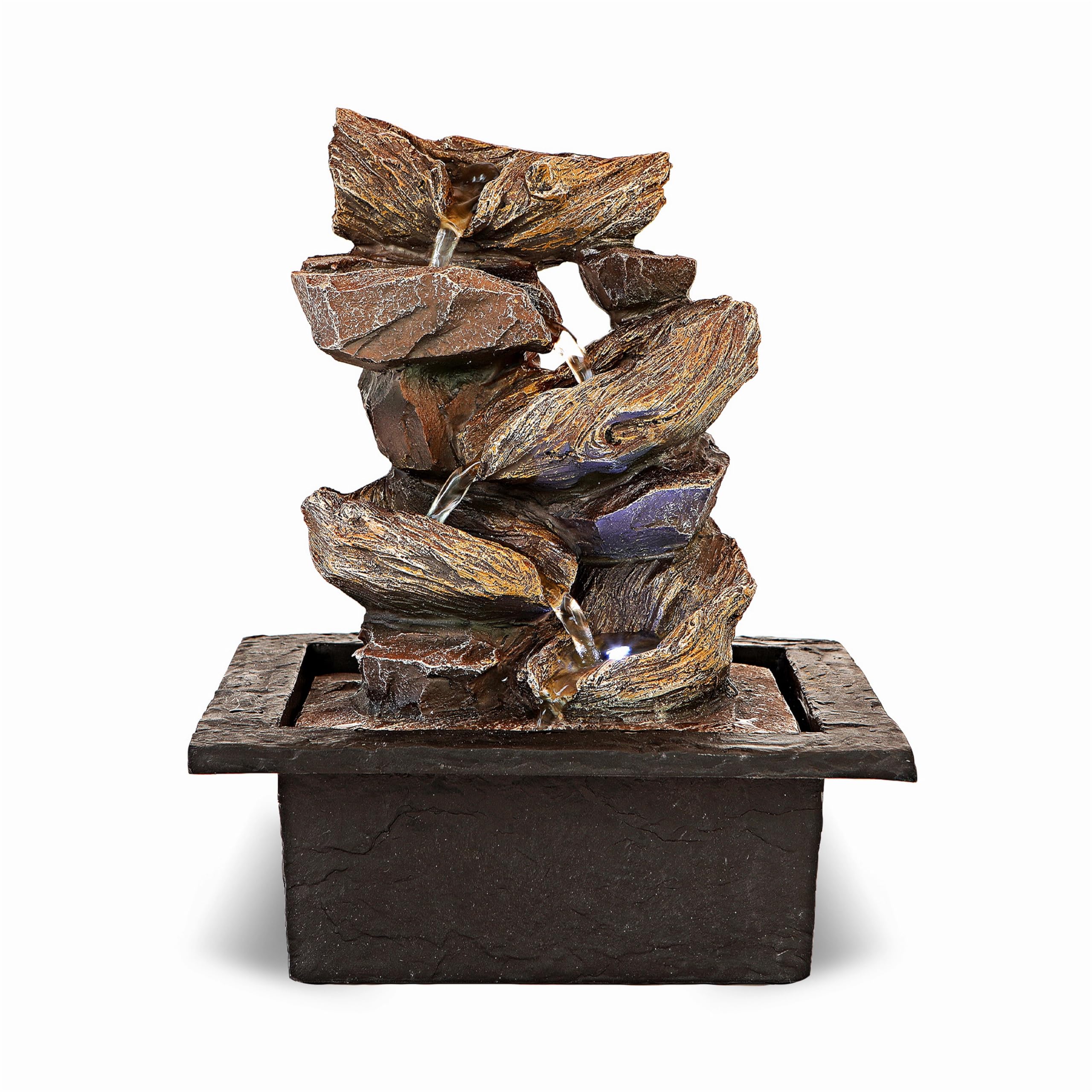 Photo 1 of Father'sDen Collection 11-inch Waterfall Fountain Indoor - Tabletop Water Fountain - Indoor Fountains and Waterfalls with Soothing Sounds & In-Pot LED Light Enhancement