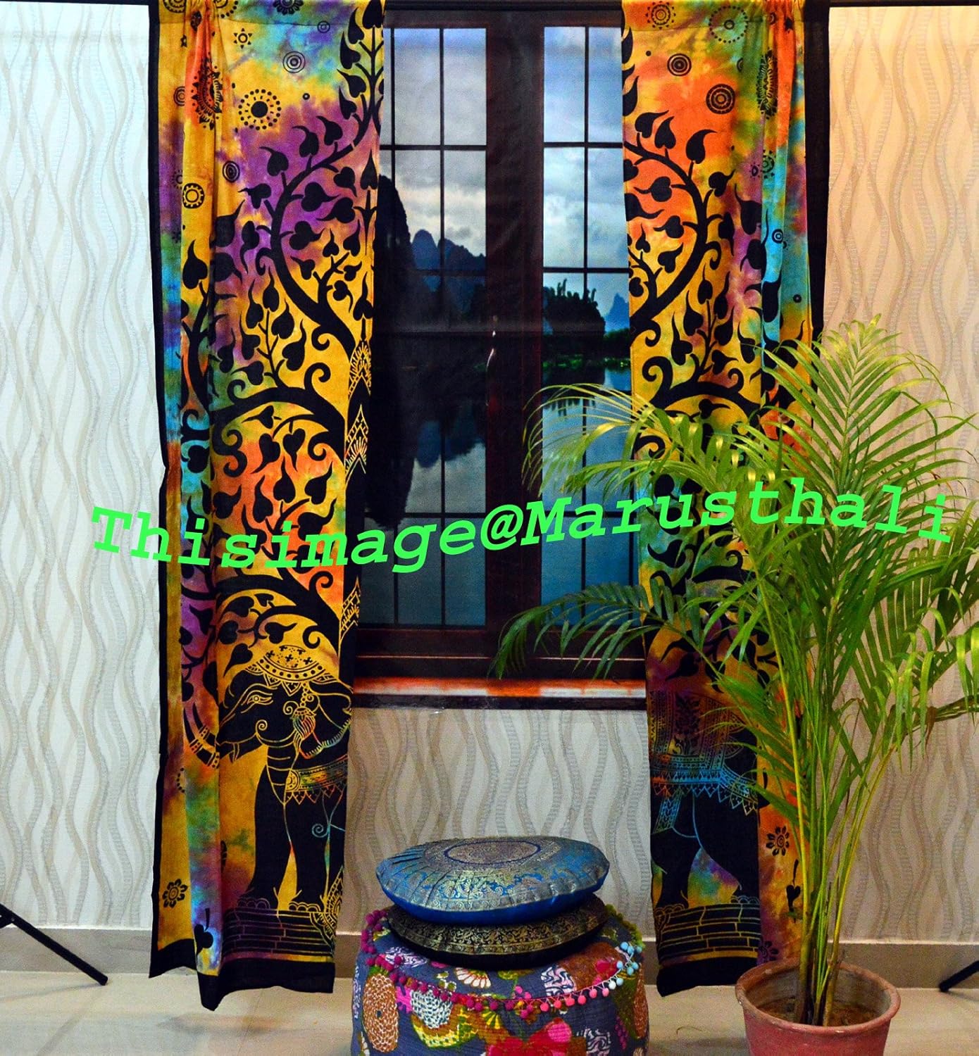 Buy Tie Dye Elephant Bedroom Window Curtains Drape Balcony
