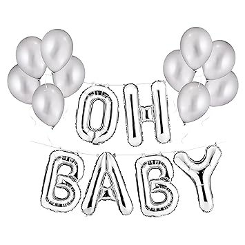 Amazon Com Silver 16 Oh Baby Foil Alphabet Balloon Banner With 10 Amazon Com Silver 16 Oh Baby Foil Alphabet Balloon Banner With 10