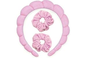 FROG SAC Puffy Spa Headband and Wristband Scrunchies for Girls, Skincare Headbands for Women Makeup, Terry Cloth Towel Head B