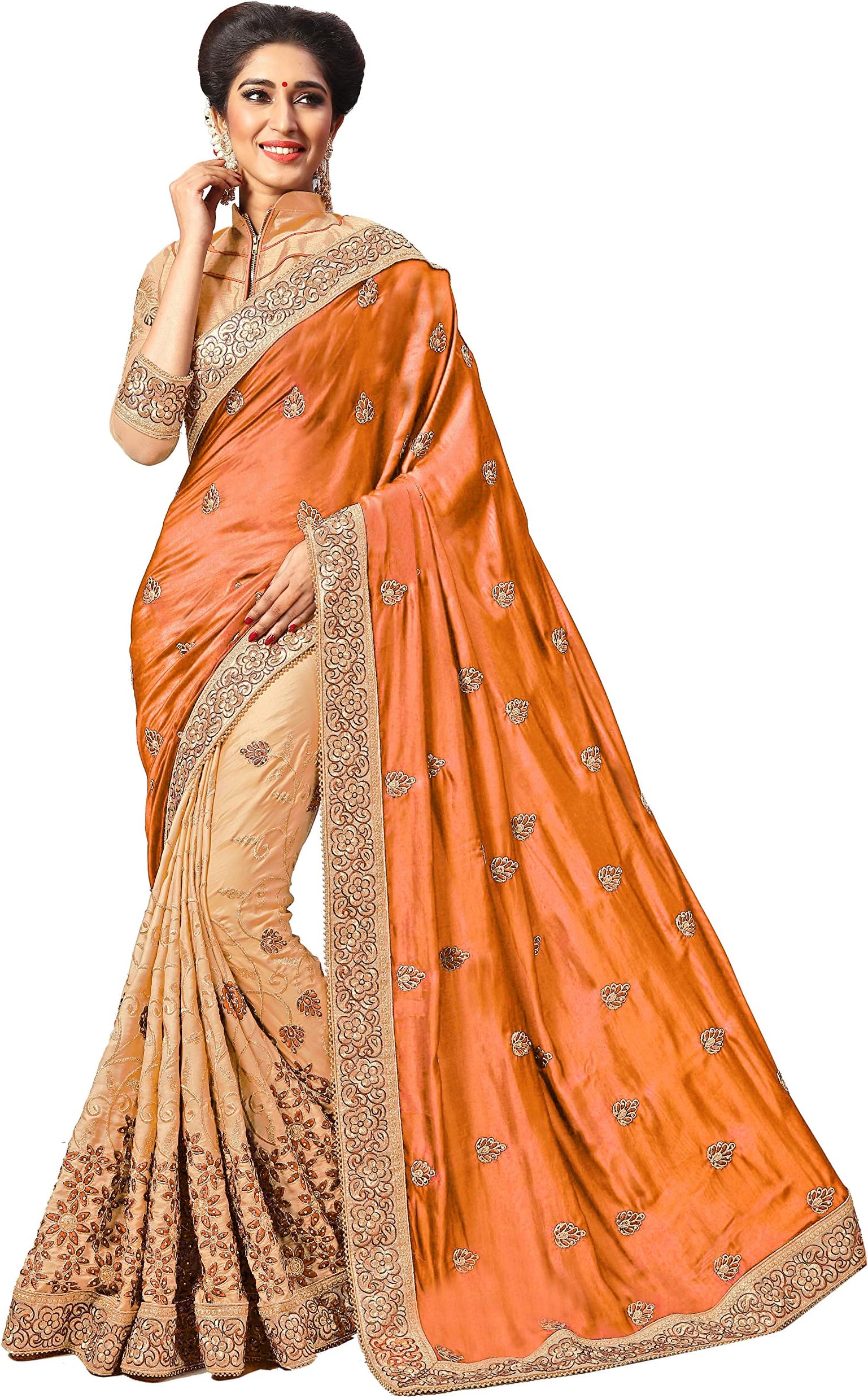 Nivah FashionWomen's Silk Embroidery Half n Half Saree With Blouse Piece