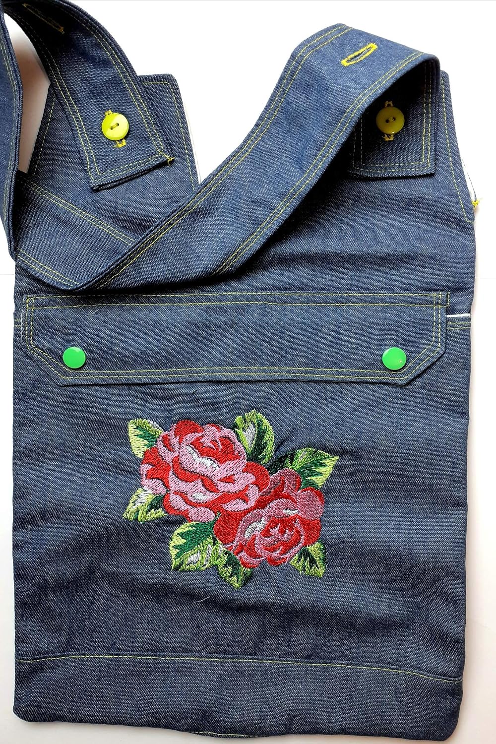 Embroidered Denim Catheter Night Bag Holder with a Pocket - Image 3
