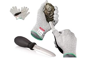 Rockland Guard Oyster Shucking Set- High Performance Level 5 Protection Food Grade Cut Resistant Gloves with 3.5’’ Stainless steel Oyster Knife, perfect set for shucking oysters (Large)