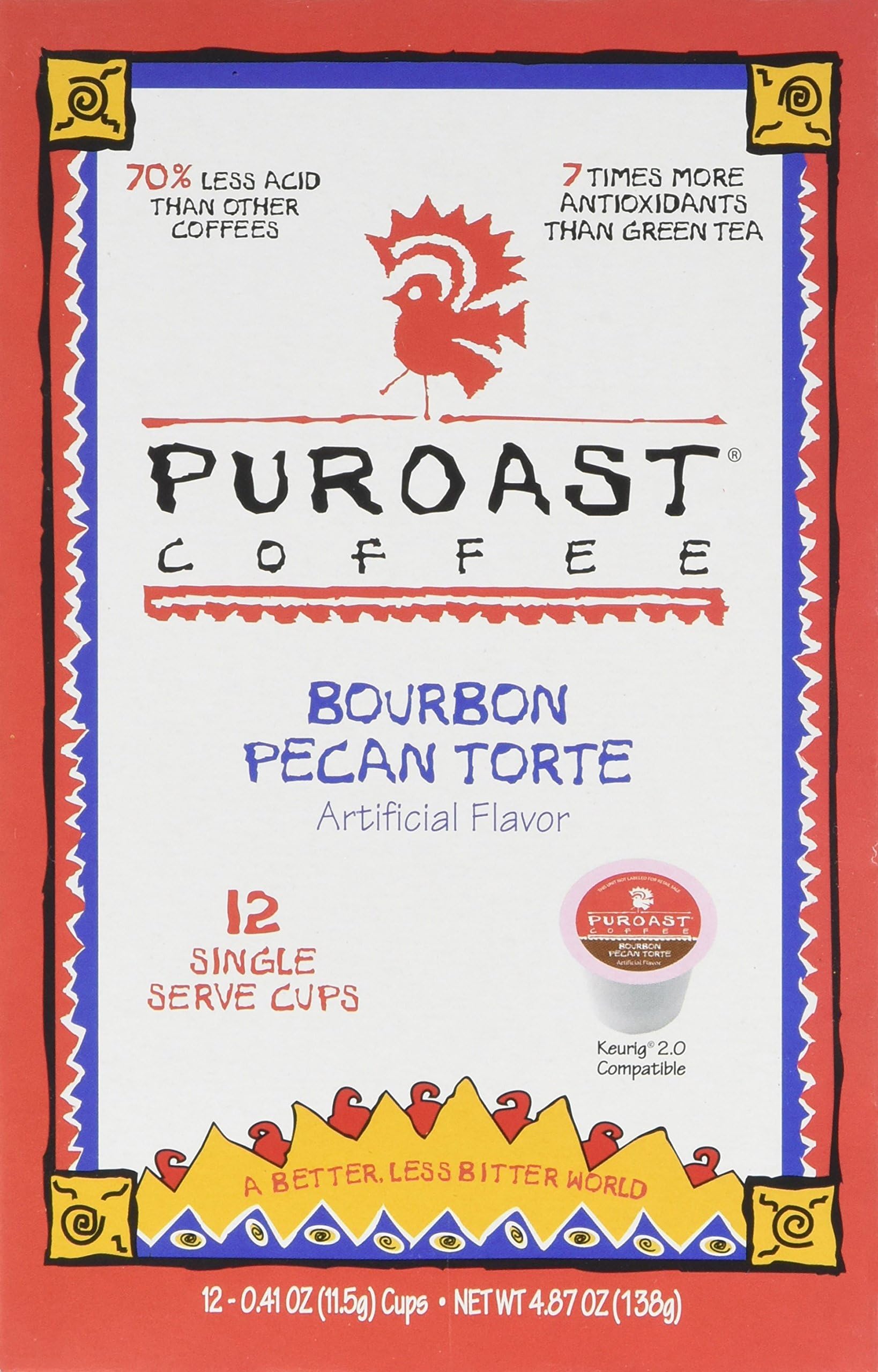 Puroast Low Acid Bourbon Pecan Coffee 2.0 Keurig Compatible (Pack of 12)