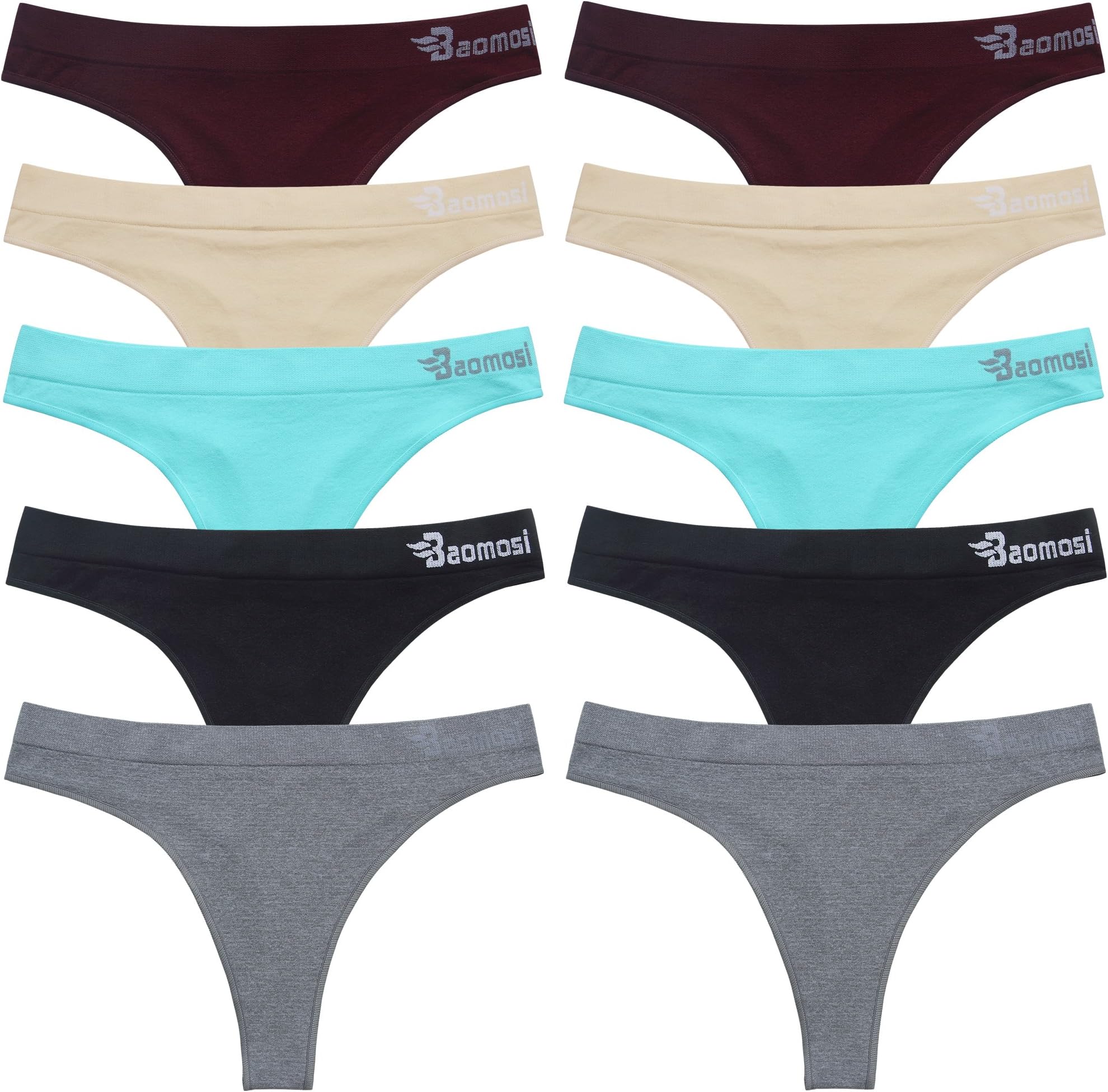 BAOMOSI 10Pack Women's Seamless Thong Panties Sexy Breathable Bikini Panty Nylon Spandex Thong Underwear