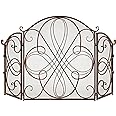 Best Choice Products 3-Panel 55x33in Solid Wrought Iron See-Through Metal Fireplace Screen, Spark Guard Safety Protector w/Decorative Scroll - Copper