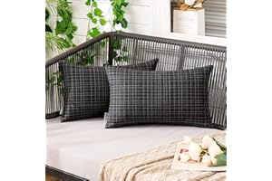 MIULEE Outdoor Waterproof Throw Pillow Covers Decorative Farmhouse Water Resistant Cushion Covers for Tent Patio Garden Couch Sofa Pack of 2, 12x20 Inch Black