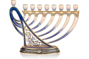 Hanukkah Menorah - Fits All Standard Chanukah Candles - Modern Jeweled Candle Menorahs for Chanukah - David's Harp - Ner Mitzvah