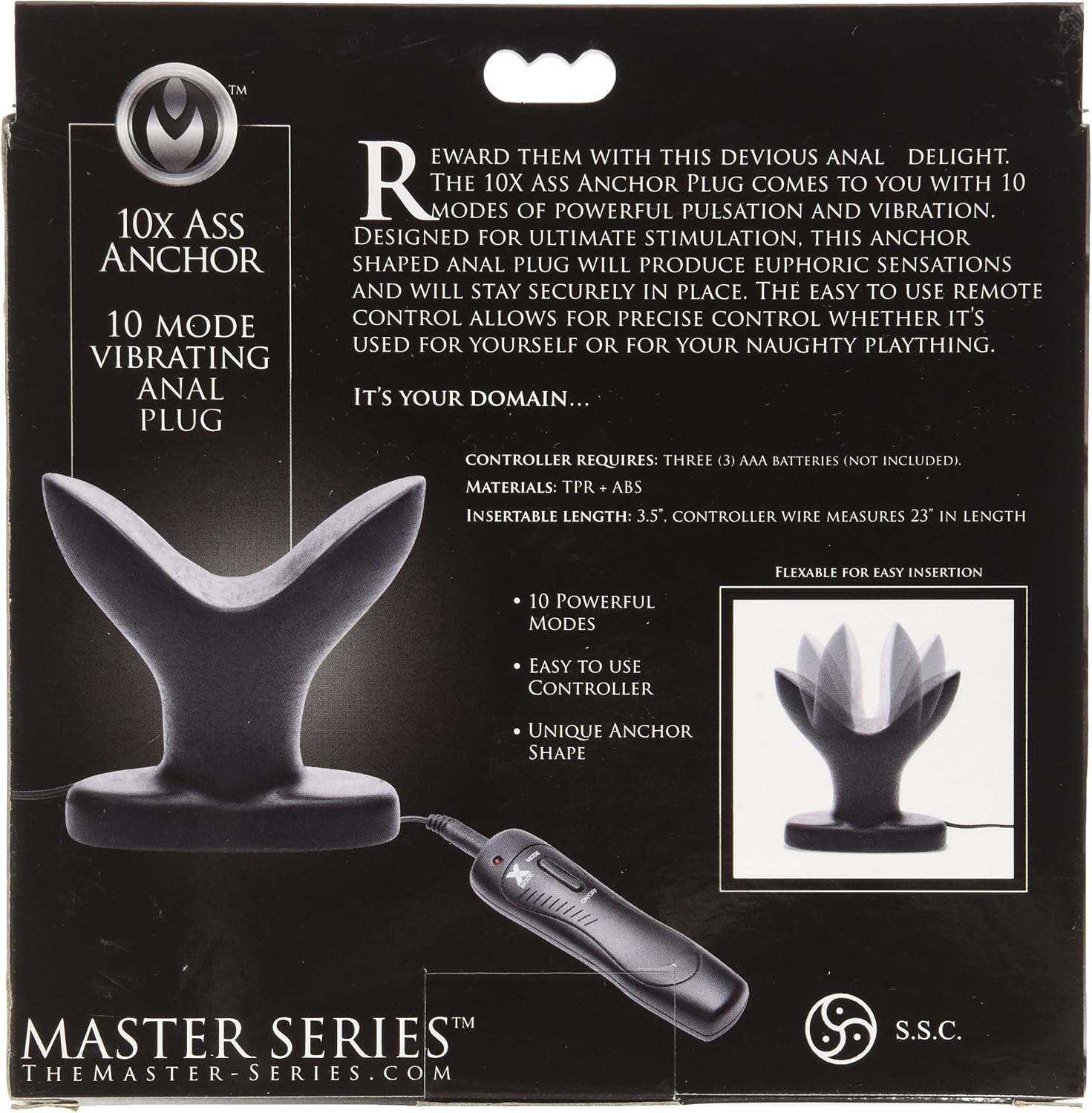 Master Series Black 10-Mode Vibrating Anal Anchor Security Plug - Image 4