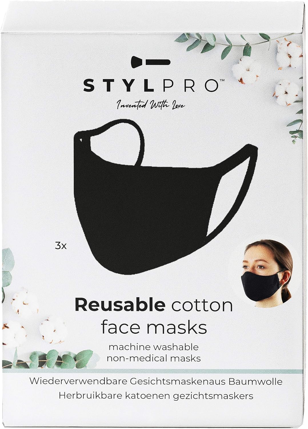 stylPro Reusable Cotton Face Masks - Black, FM3BL - Image 4