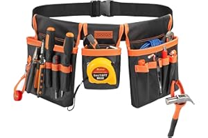YOOFAN Tool Belt 15 Pockets – 1680D Heavy Duty Work Toolbelt for Men, Carpenter, Construction, Framing - Orange