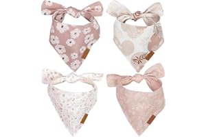 Remy+Roo Small Spring Dog Bandanas - 4 Pack Shannon Set | Premium Durable Adjustable Polyester Fabric | Patented Shape Girl Dog Bandana, Floral Dog Bandana