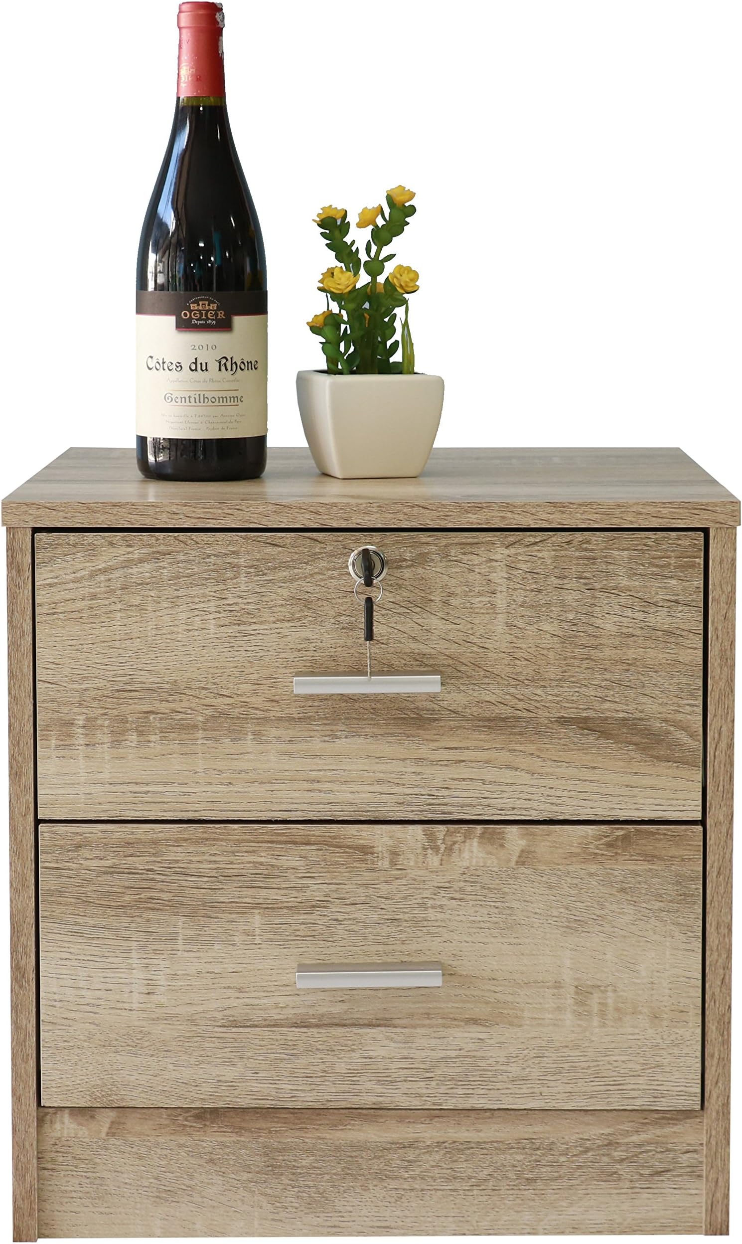 Absolute Deal Limited 2 Drawer Bedside Cabinet Table Bedroom Furniture 2 Draw Chest with Key Lock (Light Oak)