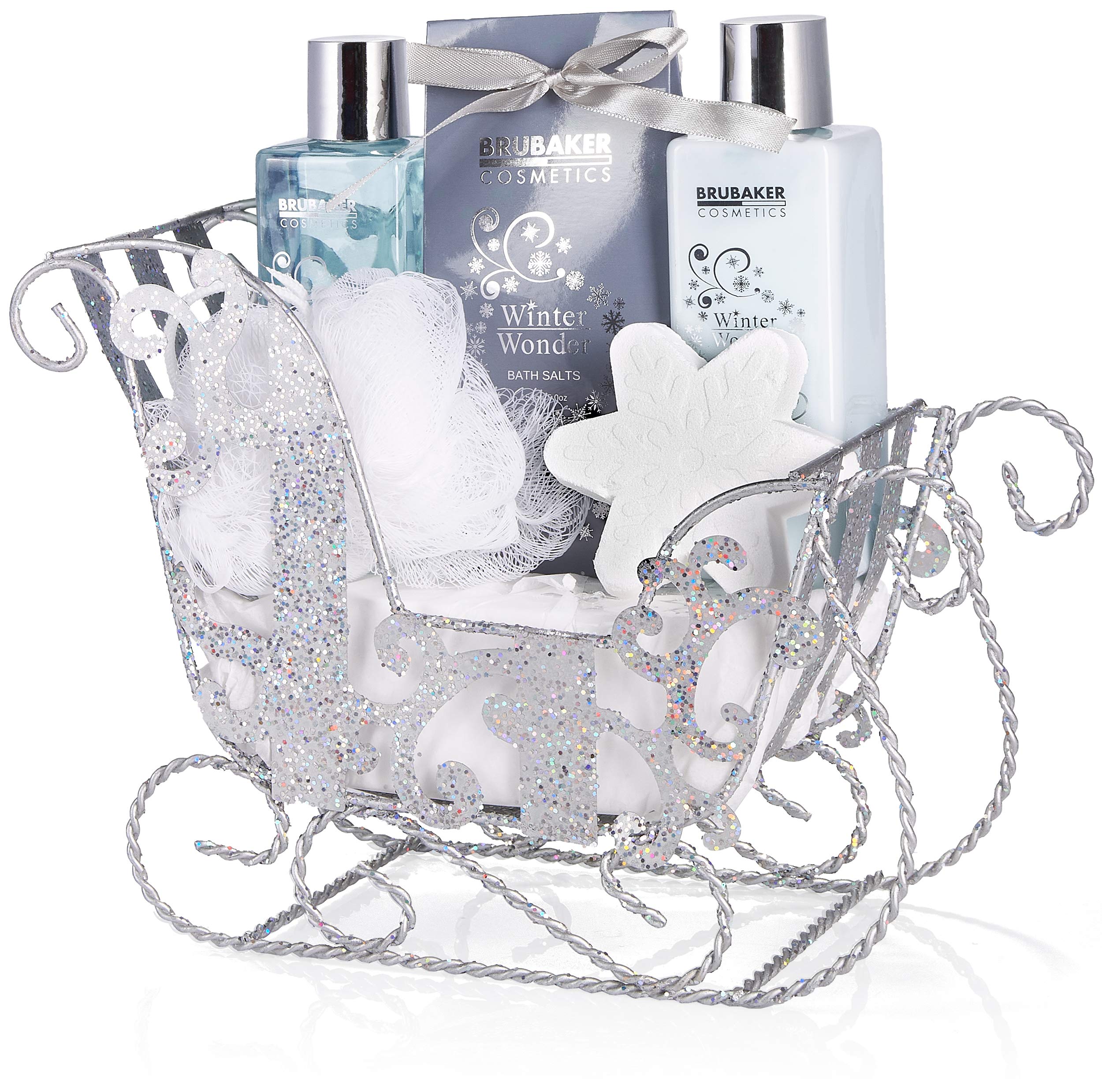 BRUBAKER Cosmetics - 6 Pcs Spa Gift Set - Winter Wonder - Vanilla Bath & Shower Set - with Silver Glitter Sleigh