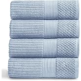 Springtree Home 100% Cotton Bath Towel Set of 4 | Super Soft & Absorbent with Quick-Dry Fibers | 4 Bath Towels | Textured and Durable Cotton | Krista Collection - Dusty Blue
