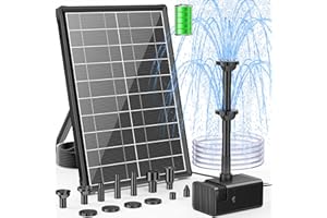 POPOSOAP 8W Solar Fountain Pump with Built-in 3600mAh Battery, Solar Powered Bird Bath Fountain with Dry-run Protection & Double-layer Nozzles 5Ft Tubing for Pond, Bird Bath, Backyard Water Feature