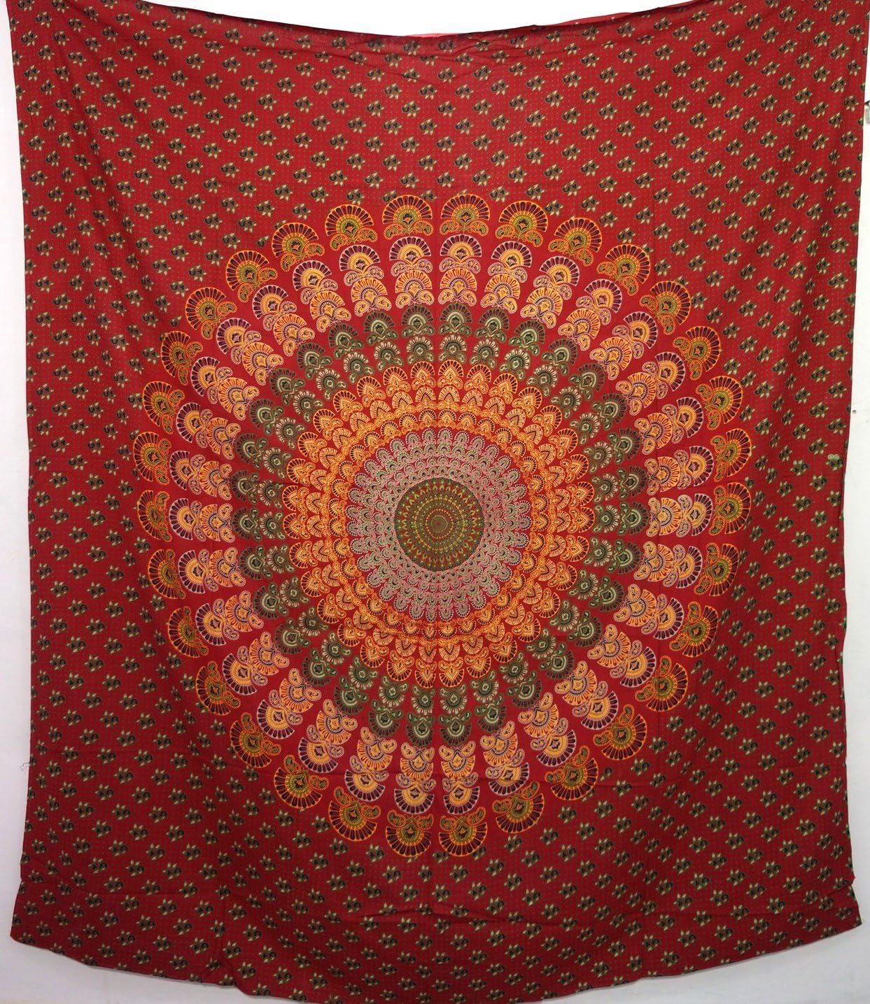 The Ethnic Crafts Red Peacock Mandala Tapestry, Wall Hanging Madala Queen Tapestry, Throw Bedspread,