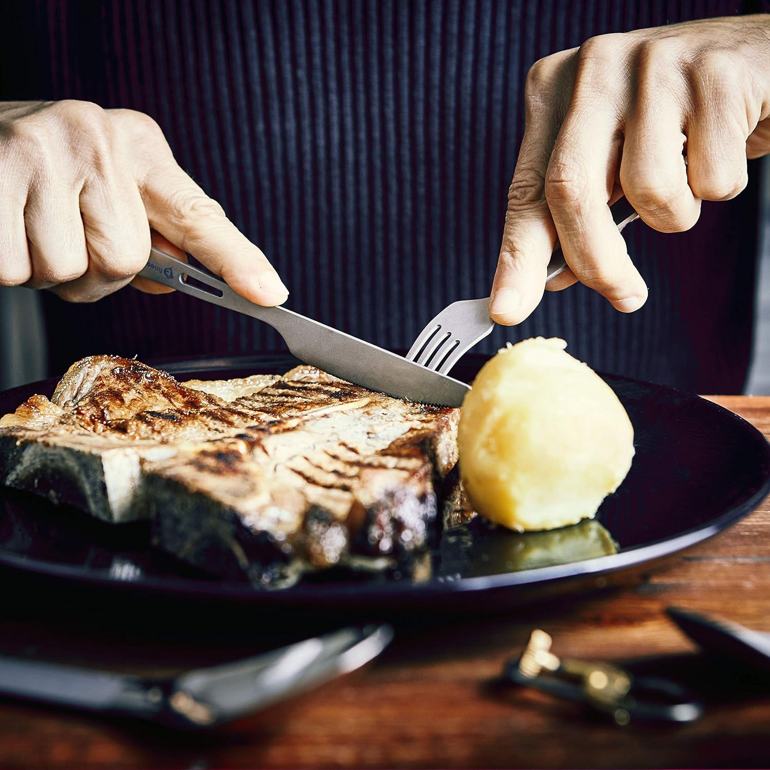 Titanium Utility Cutlery Set Extra Strong Ultra Lightweight (Ti), Healthy & Eco-Friendly 3 Piece Knife Fork Spoon Set for Home/ Travel/ Camping Cutlery Set in Easy to Store Case (3-Piece Cutlery Set) : Sports & Outdoors