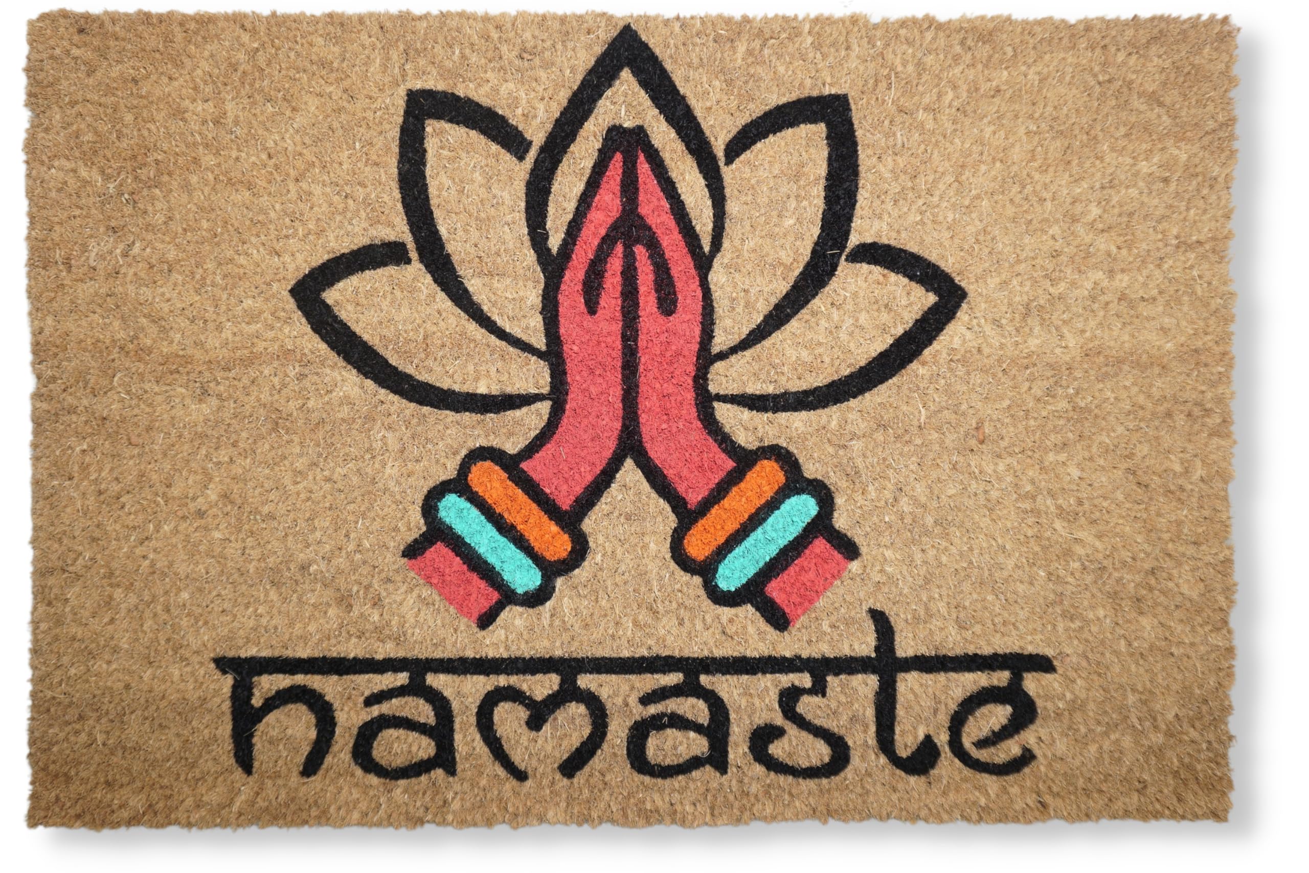 Koko Doormats Natural Coir Door Mat “Namaste” | Non-Slip PVC Backing Welcome Mat for Indoor & Outdoor Use | 60x40 cm Entryway Rug | Durable Front Door Mat