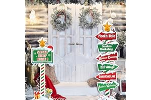 Capoda 7 Pcs Christmas North Pole Yard Signs Christmas Party Welcome Sign Stakes Xmas Santa Workshop Standing Signs for Winter Holiday Christmas Outdoor Lawn Patio Yard Garden Home Decor Ornament