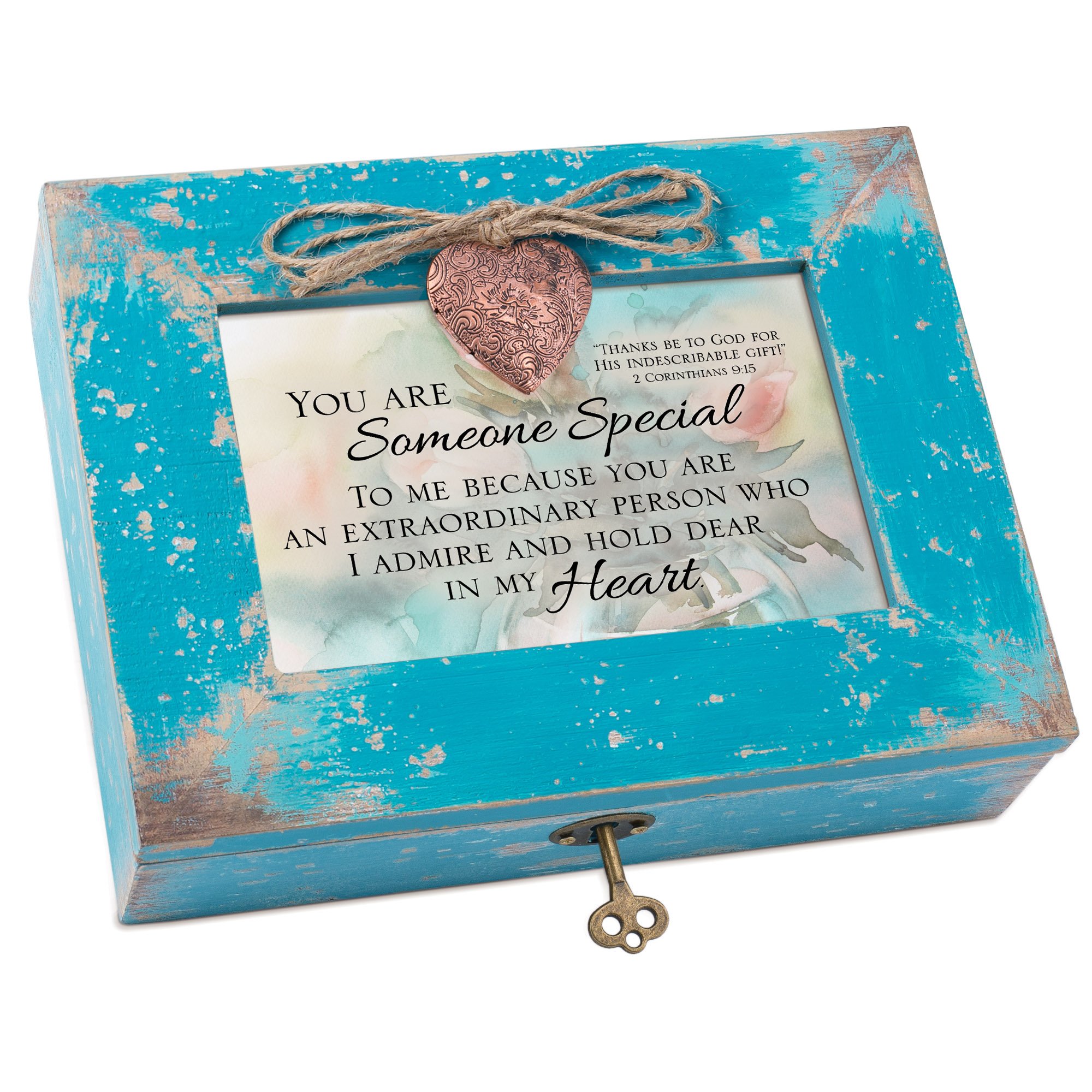 Someone Special Dear In Heart Teal Distressed Locket Music Box Plays Friend In Jesus