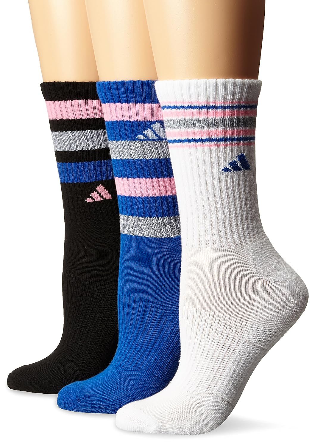 adidas Women's Cushioned Crew Socks (3 Pack), Black/Heather