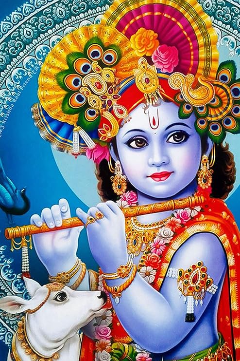 Buy wallpics Krishna Painting Poster Waterproof Vinyl Sticker for Home