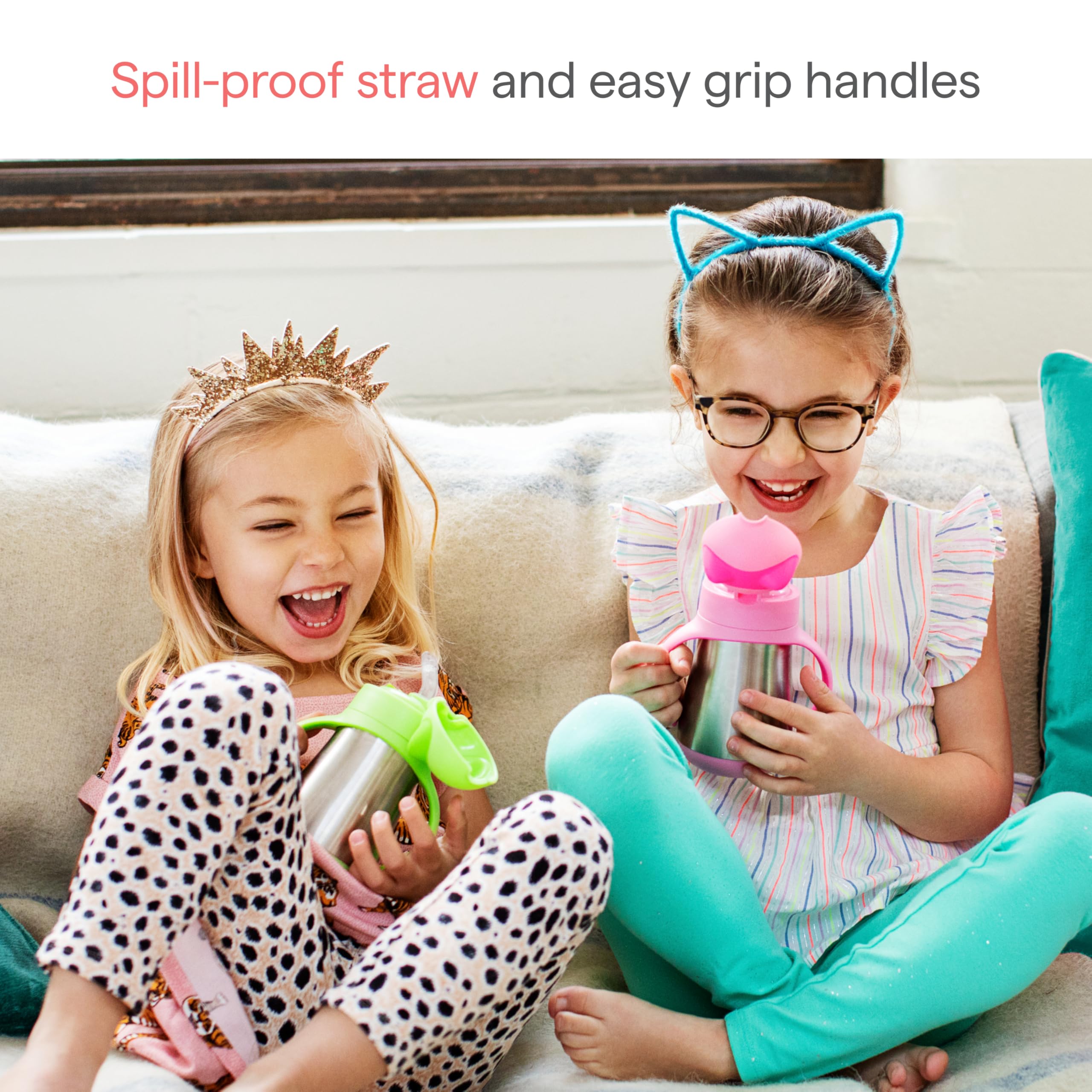Munchkin Cool Cat Sippy Cup for Toddlers, Stainless Steel Straw Cup, 8 Ounce, Pink