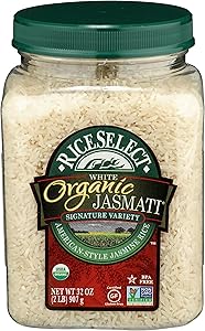 RiceSelect Jasmati Organic Rice, Long-Grain Organic Jasmine Rice, Premium Gluten-Free Rice, Non-GMO, 32-Ounce Jar
