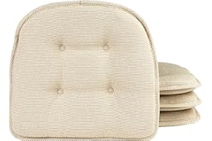 Klear Vu Omega Non-Slip Universal Chair Cushions for Dining Room, Kitchen and Office Use, U-Shaped Skid-Proof Seat Pad, 15x16 Inches 4 Pack Slub Natural 4 Count