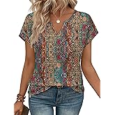 WIHOLL Womens Summer Tops 2026 Cap Short Sleeve Shirts V Neck Tshirts Spring Blouses Beach Vacation Clothes
