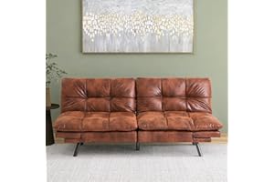 Hcore Futon Sofa Bed,Brown Faux Leather Futon Couch Memory Foam Sofa Bed,Sleeper Sofa Loveseat Convertible Couch for Small Spaces Compact Living Spaces,Apartment