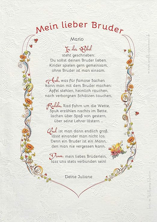 Regalo Per Il Fratello Di Compleanno Regalo Fratello Compleanno Poesia Amazon It Casa E Cucina