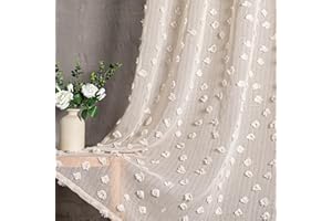 MYSKY HOME Pom Pom Beige Sheer Curtains for Bedroom Girls Room Curtains 108 Inches Long for Nursery Kids Light Filtering Boho Window Drapes, Rod Pocket, 52" Wide, 2 Panels