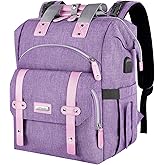 Jiefeike Diaper Bag Backpack,Purple baby bag for Mom Dad Girls Boys,15.6inch baby girl diaper bag with Insulated Pockets,USB Charging Port,RFID Anti-Theft Water-Resistant Pocket