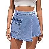 luvamia Denim Skorts for Woman Cargo Faux Wrap Jean Skort Skirts Stretchy High Waisted Skirt Shorts Country Concert Wear