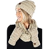 Funky Junque Hat Scarf Glove Set for Women – Matching Winter Set with Oversized Slouchy Beanie, Infinity Scarf & Cozy Gloves