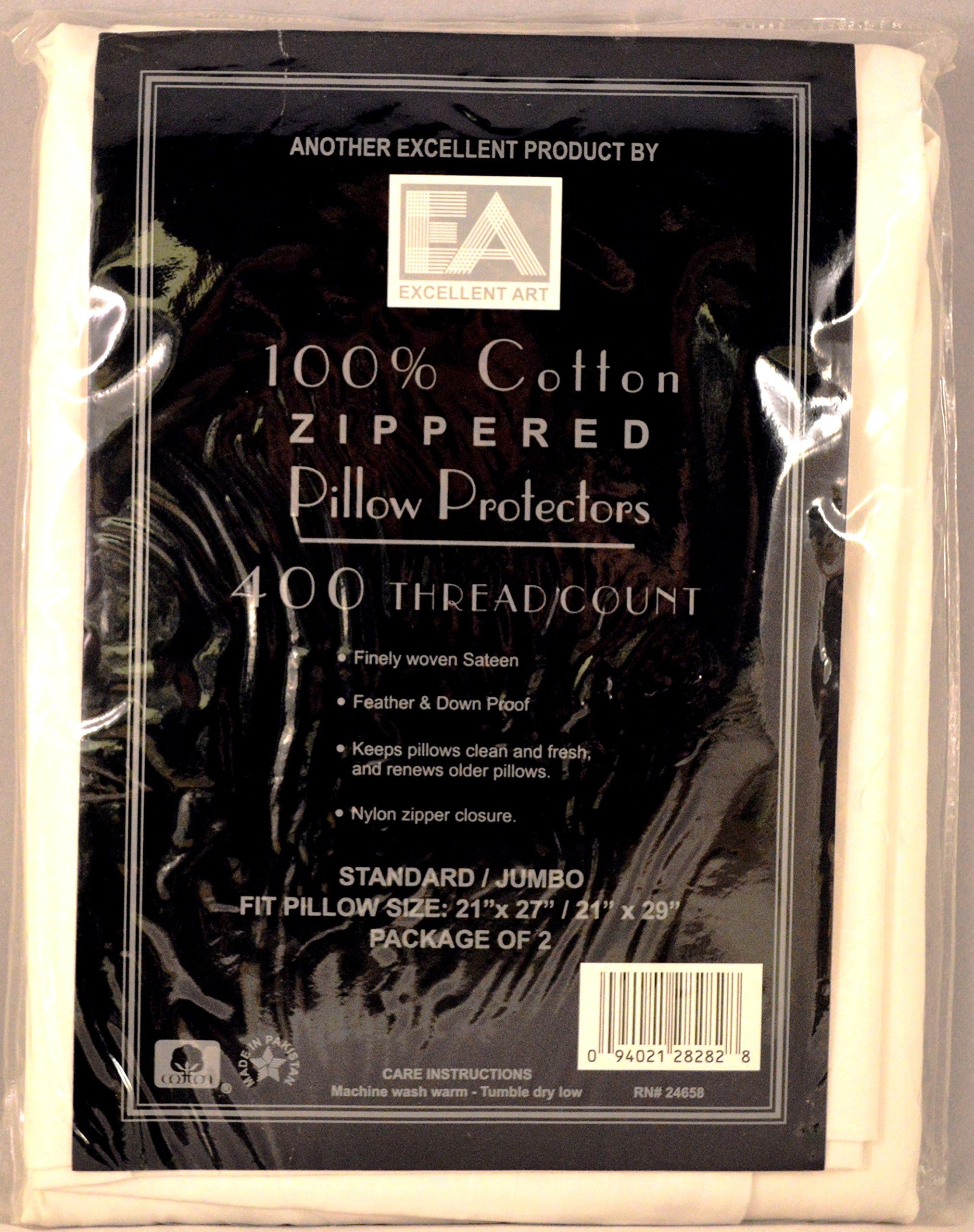 Excellent Art Ultra Featherproof Zippered All Cotton Pillow Protector 400 Thread Count - Set of Two
