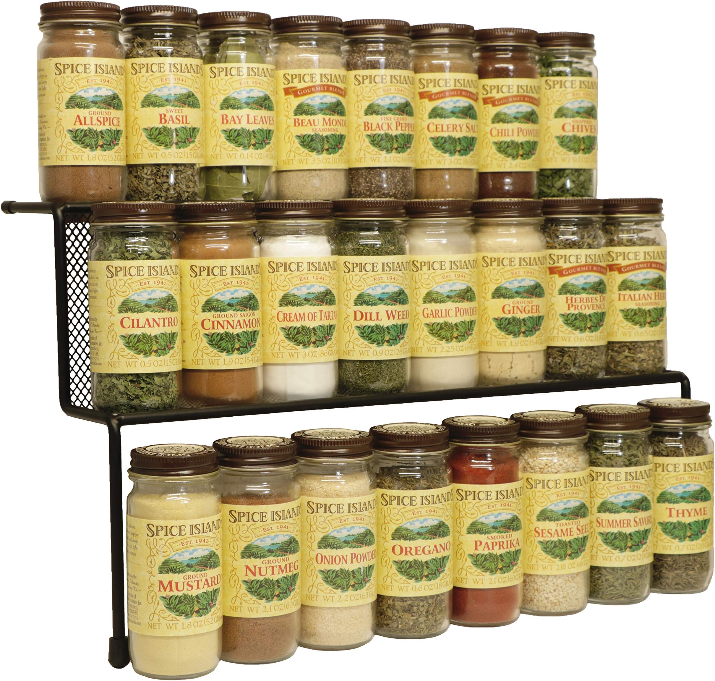 KitchenEdge 2-Tier Elevated Spice Rack Storage Organizer for Cabinets, Holds 16 Spice Jars and Bottles