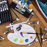 Zenacolor Acrylic Paint Set with Wood Easel Box 24 Tubes 6 Brushes view 7