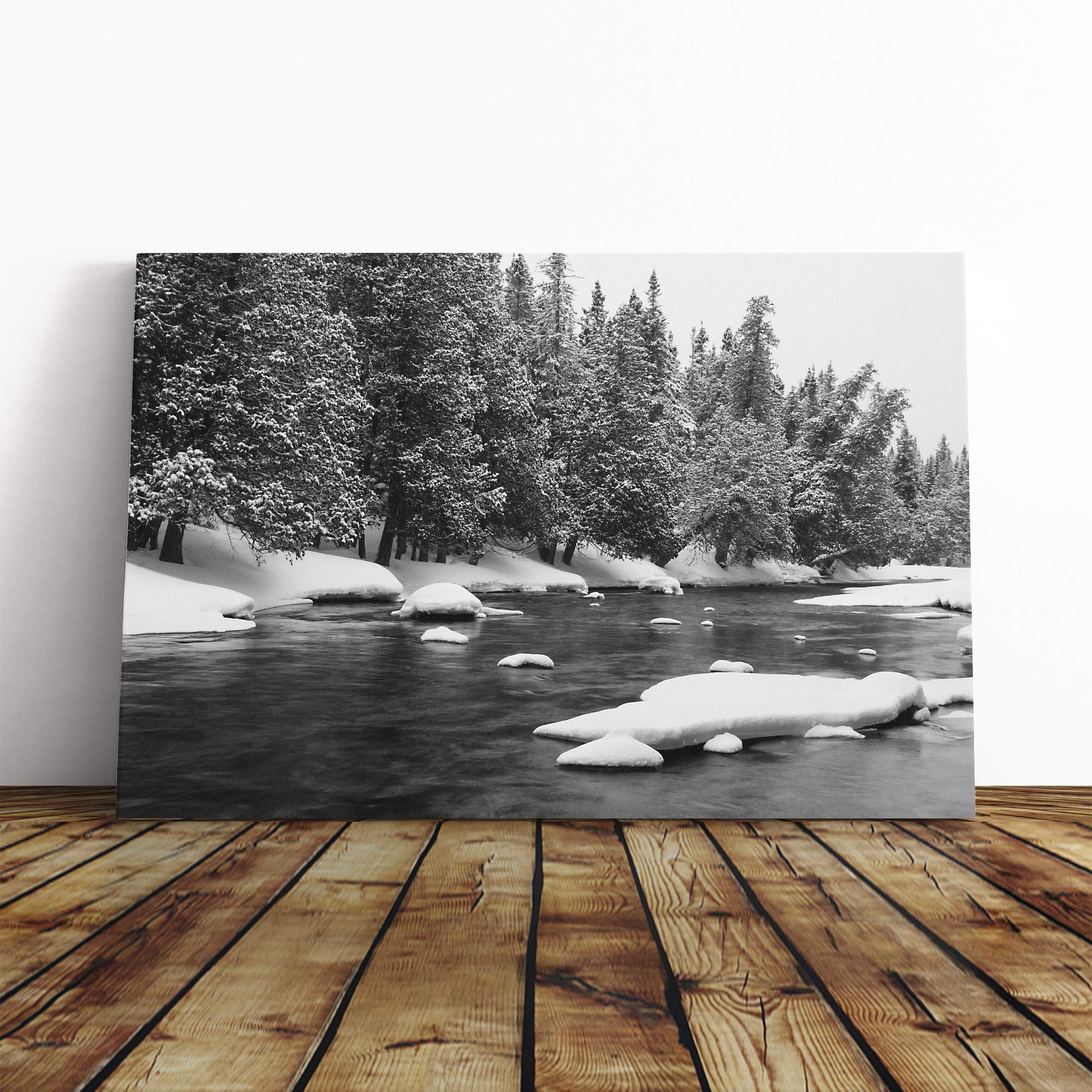 Landscape Winter Forest and Lake Canvas Print | Gallery Wrapped 30mm Frame Wall Art | 20x14 inches | Ready to Hang | Contemporary Landscape Picture | Living Room Bedroom Lounge Office