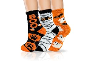 AIVEI 72-Needle Buttery Soft Halloween Fuzzy Socks for Women Girls, Cozy Funny Crazy Cute Fluffy Warm Slipper Socks 3 Pairs, Halloween Gifts Boo Spooky Basket Stuffers