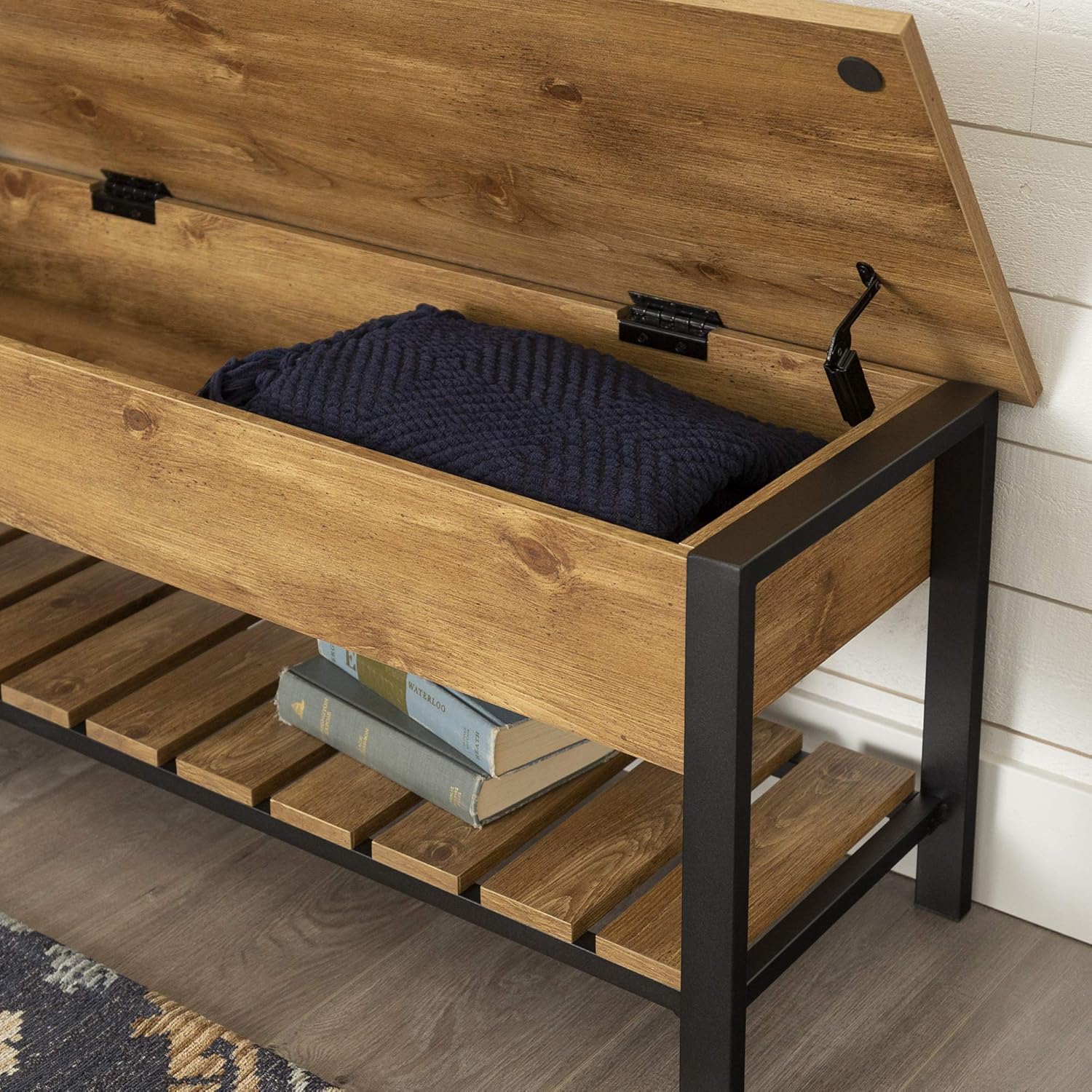 Walker Edison Furniture Company Modern Farmhouse Bench Hidden Entryway Shoe Storage Hallway Organizer, 48 Inch, Barnwood Brown: Kitchen & Dining