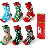 Giggling Getup 6 PCS Christmas Cotton Socks for Women, Plaid Crew Socks for Women Holiday, Christmas Party Gifts for Xmas