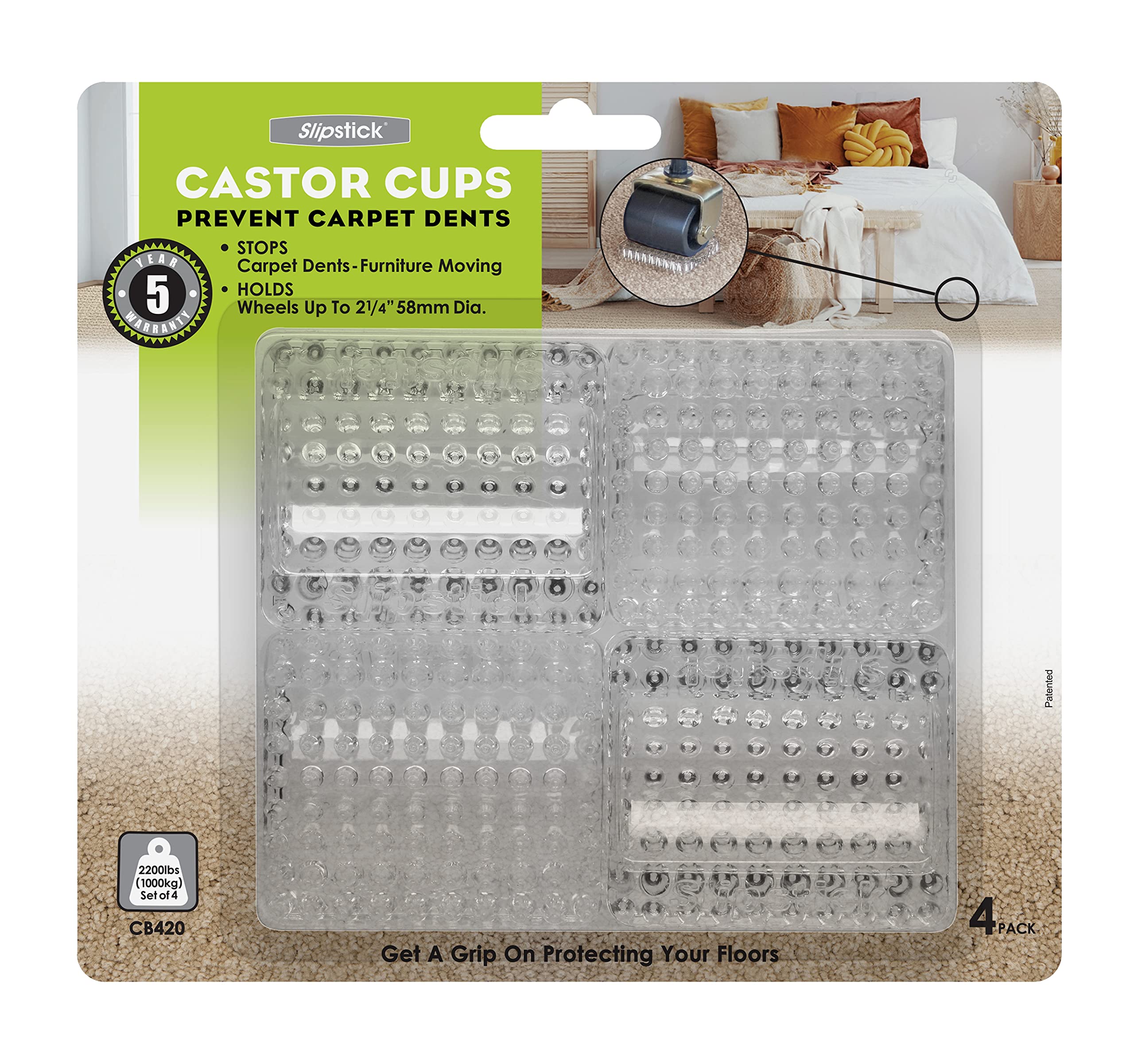 Slipstick CB420 2-1/4 Carpet Wheel Stabilizer Holder (Set of 4) Clear by Slipstick, L