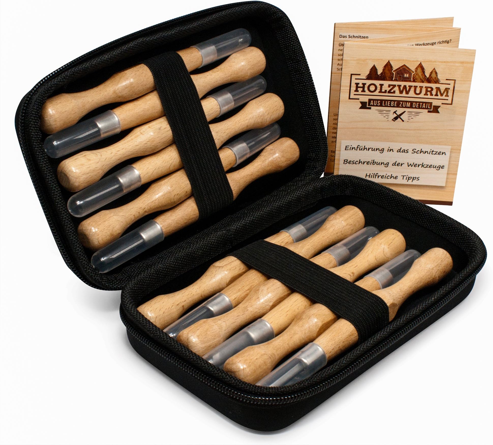 Holzwurm carving tool set, 12 pieces, with bag and instructions (can not guarantee English) – for beginners and professionals, wood carving knife for fruits and vegetables.