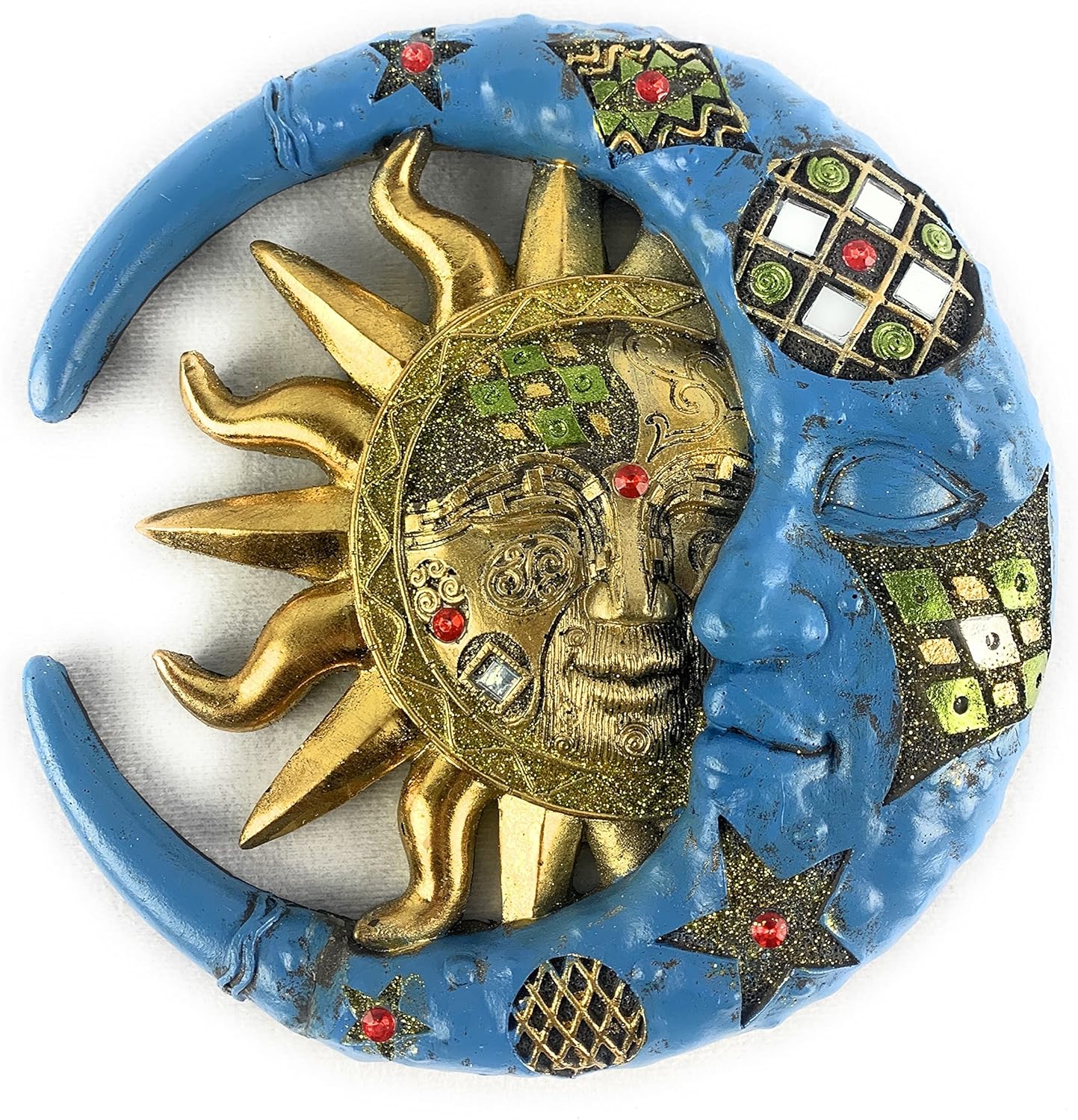 Plaques & Wall Art - Aint It Nice Sun And Moon Wall Decor 3D Gold Sun And Blue Moon Mosaic Celestial Face Decor Sun Wall Art Plaque Sculpture Indoor Living Room Bedroom Outdoor Patio Porch Fence, 7.5 X 1.5 X 7.5 inches