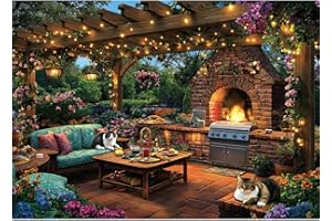 MINIWAN 1000 Piece Jigsaw Puzzle for Adults - Challenging Garden Patio Scene with Twinkling Lights, Vibrant Hydrangeas - 27.5"x19.7" Art Puzzle, Unique Gift for Game Nights