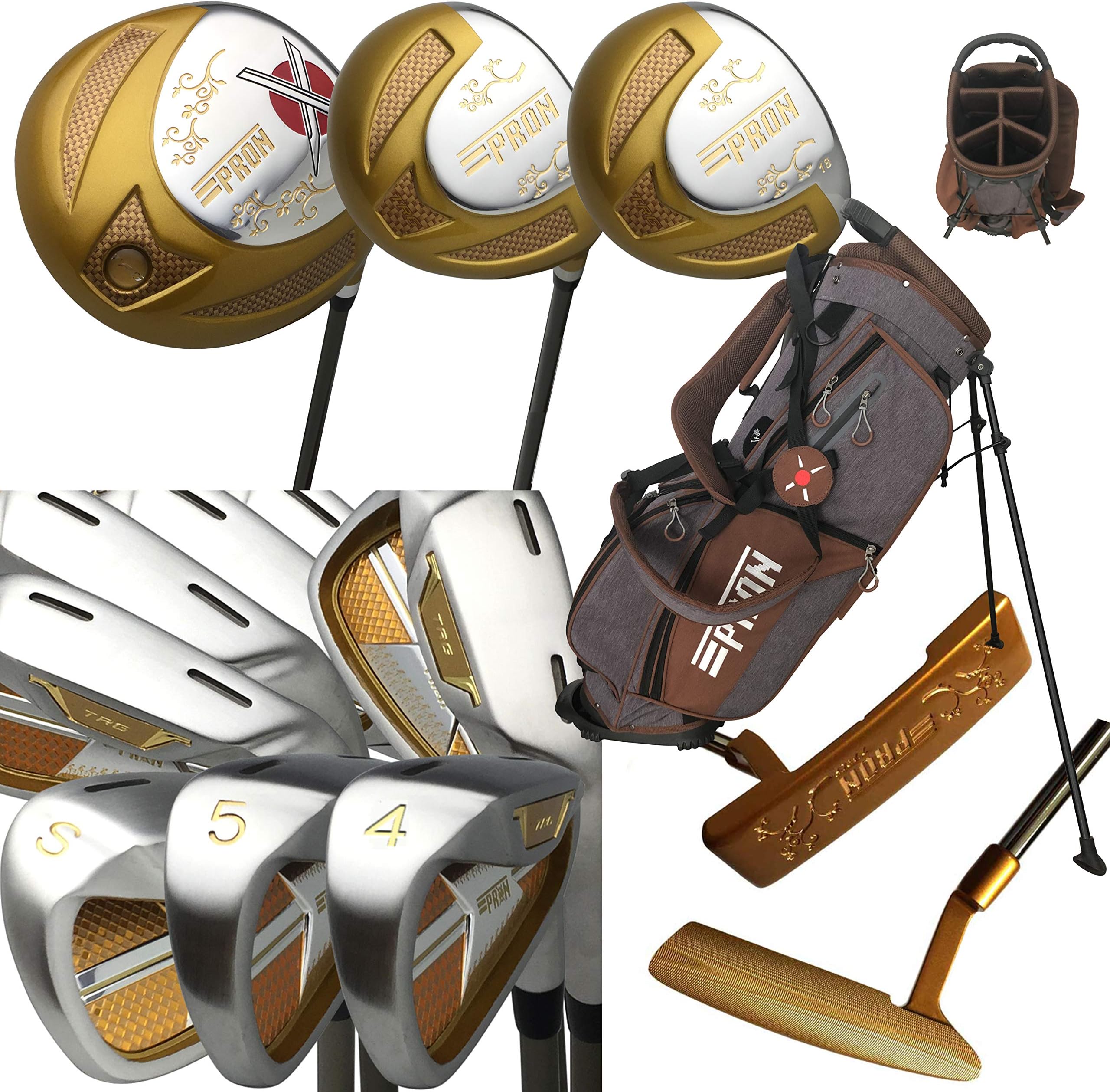 pron Japan TRG Driver 3 5 Fairway Wood 4-Sw Iron and Putter Golf Club Set with Bag,12 Clubs,4 Covers,Regular Flex,Gaphite Shaft,Grip Standard
