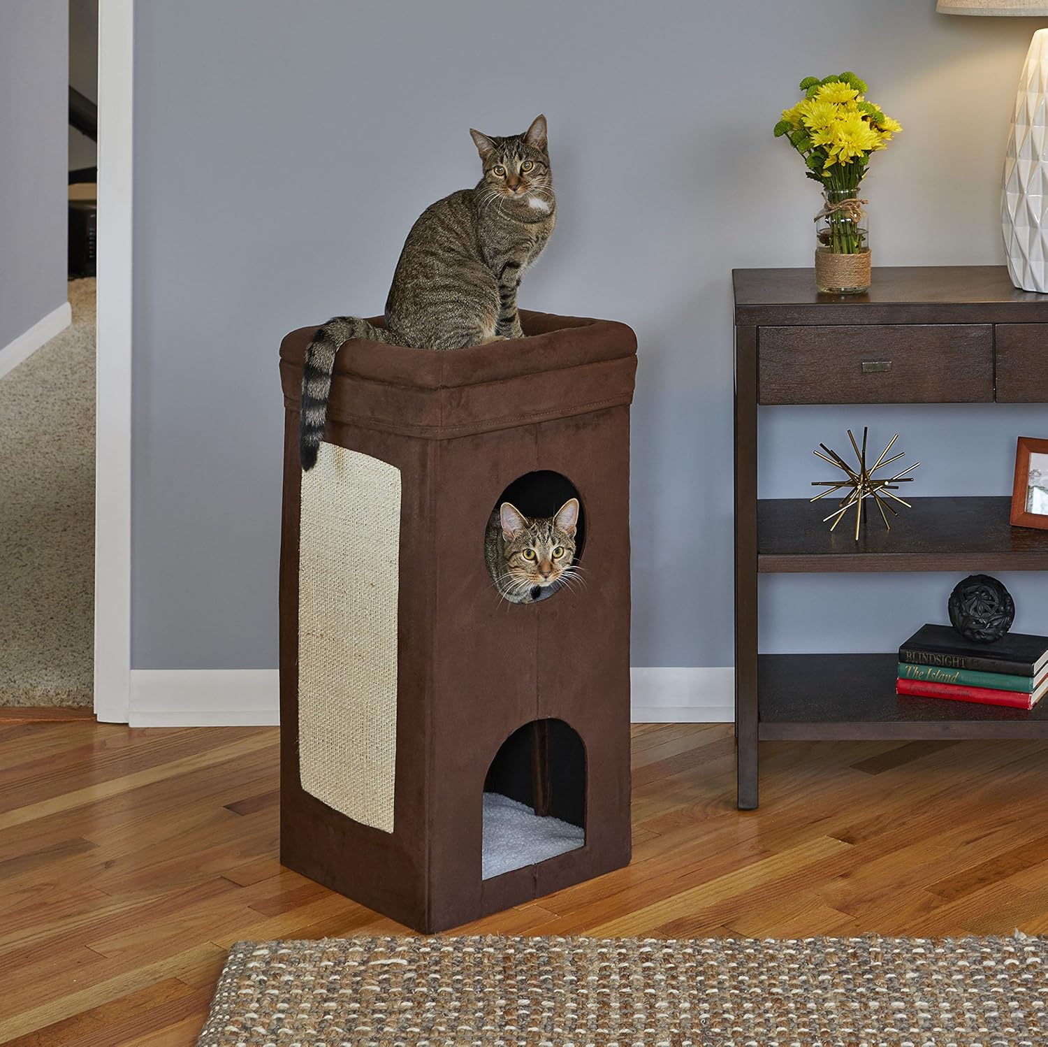 MidWest 137-BR "The Original" Curious Cat Cube, Cat House / Cat Condo in Brown Faux Suede & Synthetic Sheepskin : Pet Furniture : Pet Supplies